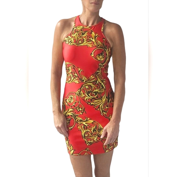 🎁HOLIDAY SPECIAL🎁NWT. VERSACE JEANS COUTURE Red&Gold Garland Mini Dress - Picture 4 of 15